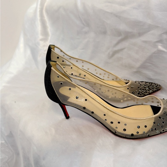 Christian Louboutin Black Glitter and Mesh Follies Strass Pumps - Picture 5 of 8
